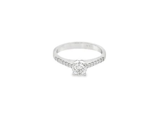 18K White Gold Split Shank Ring with GIA Certified Natural Round Diamond and Diamond-Accented Band